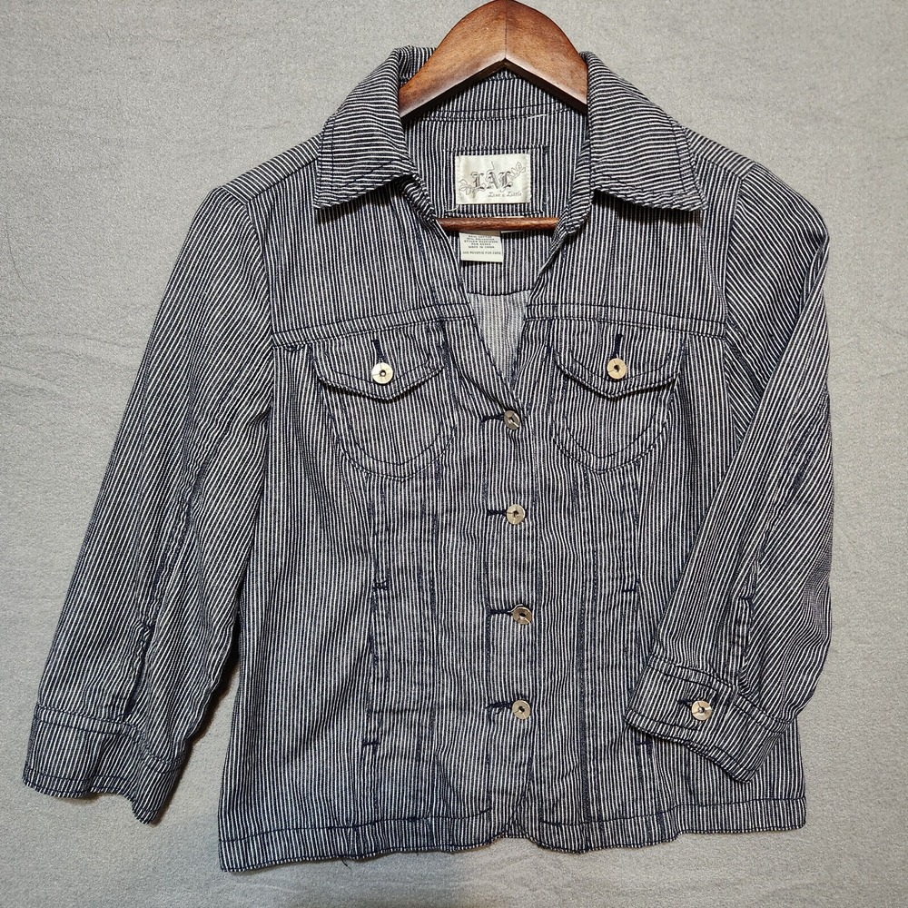 Womens Live A Little Denim Striped Jacket Size Small